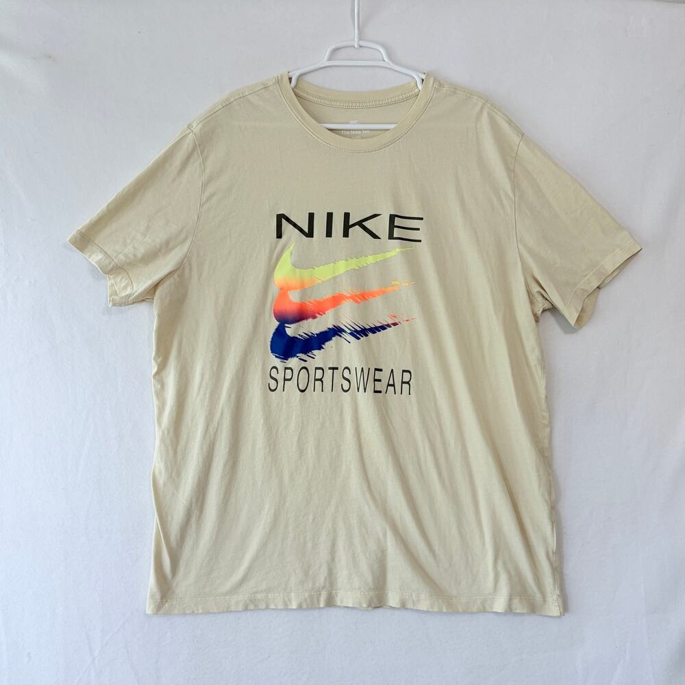 The Nike Tee Mens 3XL Cream 3 Swoosh Big Logo Bright Graphic Crewneck T-Shirt